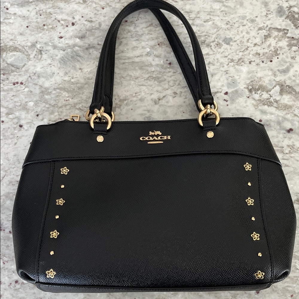 Coach black leather bag with Gold Details
